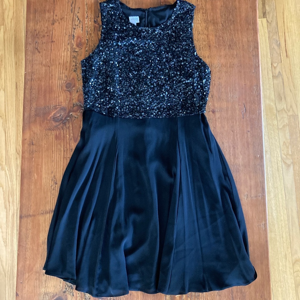 Armani Collezioni Black Sequin with Silk Sleeveless Dress Size 8